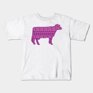 Holstein Dairy Cow with Pink Southwest Pattern Kids T-Shirt
